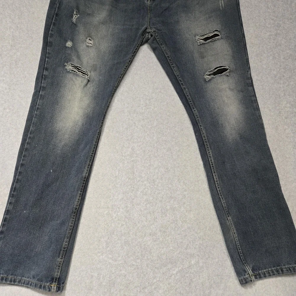 Kaalu Jeans Mens 42x32‎ Blue Distressed Denim Straight Leg Ripped Trendy Pants